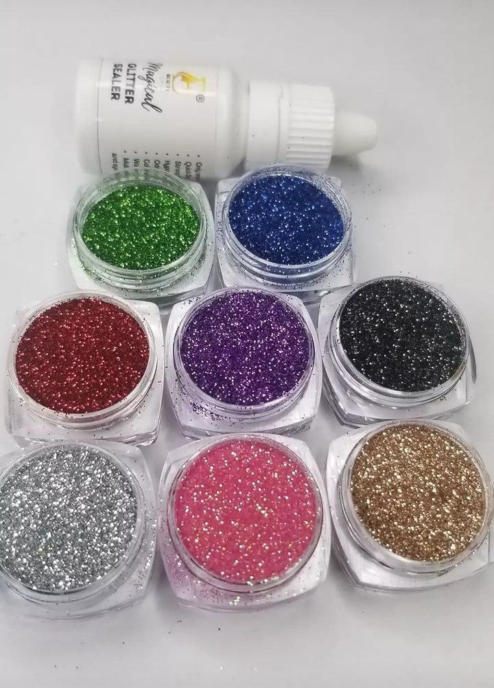 8 - Piece 3D Loose Glitter Set with Magical Sealer - E Beauty Cosmetics